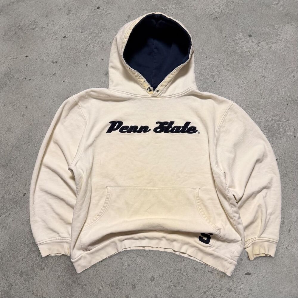 Y2K 2000’s Penn State Perfectly Faded and Distressed Baggy Cream Hoodie Size XL